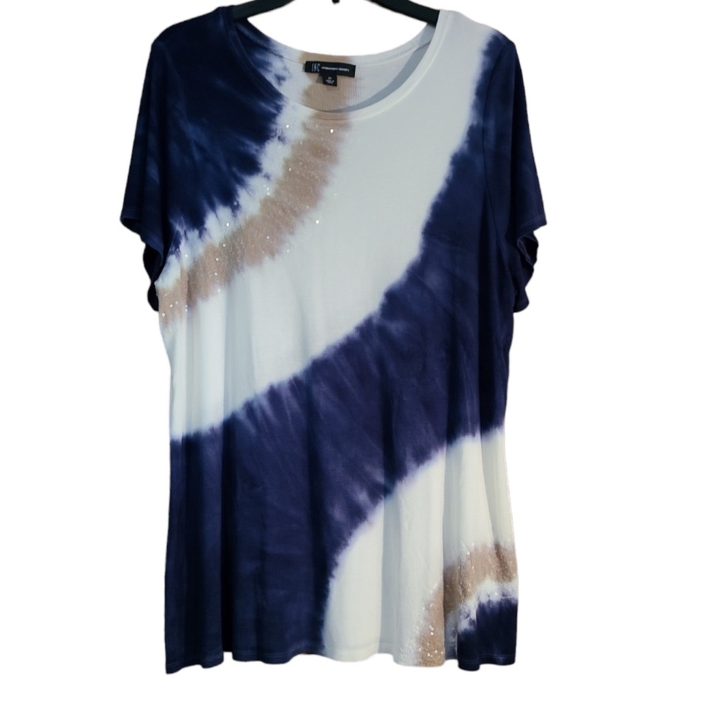 International Concepts INC Blue & Beige Sequin Tie Dye T-shirt 2X - Picture 2 of 4